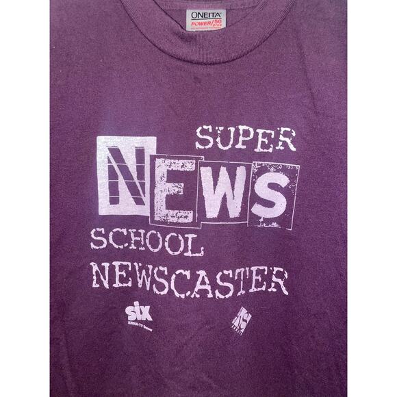 Vintage Super News Shirt School Newcaster Waxman Video Tee Purple VTG 90s Large - Picture 2 of 9